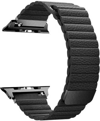 TINGTONG Adjustable Leather 42mm/44mm/45mm Band with Ultra Secure, Strong Magnetic Closure Black Smart Watch Strap