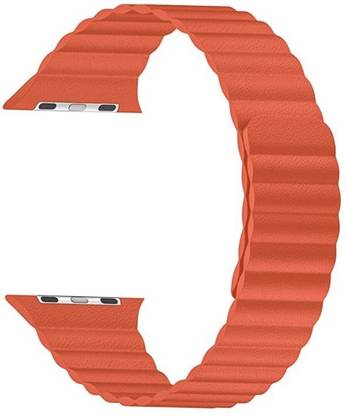 TINGTONG Adjustable Leather 42mm/44mm/45mm Band with Ultra Secure, Strong Magnetic Closure Sunset Orange Smart Watch Strap