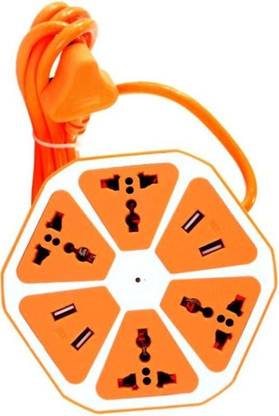 JERK 4 USB Hexagon Extension Board & Power Socket, Outlet Ports with 6 ft Surge Protection 2500W Multi-Faceted Safety Sockets. 4  Socket Extension Boards