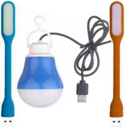 Gacher Portable and multiuse pack of 2 usb light & one usb wired bulb with hanger For Laptop/Powerbank/ Computer Led Light