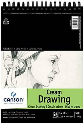 Canson Artist Series Cream Drawing Pad 9" X 12", Top Wire Bound, 24 Sheets (100510973)