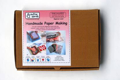 Active hands HANDMADE PAPER MAKING DIY KIT recycles paper with wooden screen natural colors and binder