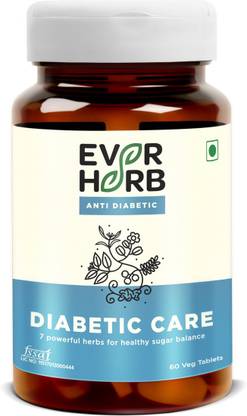 EverHerb Diabetic Care - 7 Specially Researched Ayurvedic Herbs - Blood Sugar Control - Bottle Of 60