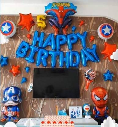 Bash N Splash Solid avengers Happy Birthday Party Decoration Pack with Spiderman Blue Red star Balloon (Pack of 50) Balloon