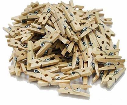 IKIS 100 Pcs Mini Wooden Clips 25mm for Photo Hanging/Holding, Party Decoration, Wall Hanging, Craft DIY Work Home Decoration Pack of 100 Clips 25mm Wood Hanging Clip