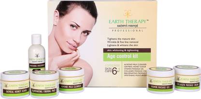 EARTH THERAPY 6 in 1 Age Control Kit for Skin Whitening And Tightening contains Cleanser, Scrub, Massage Gel, Massage Cream, Firmimg Pack, Whitening Moisturier - 375 g