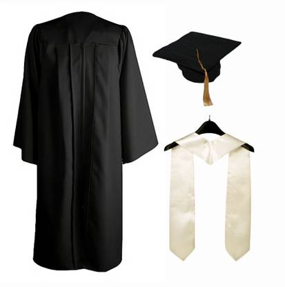 MeraConvocation Black Convocation Gown and White Stole Graduation Gown
