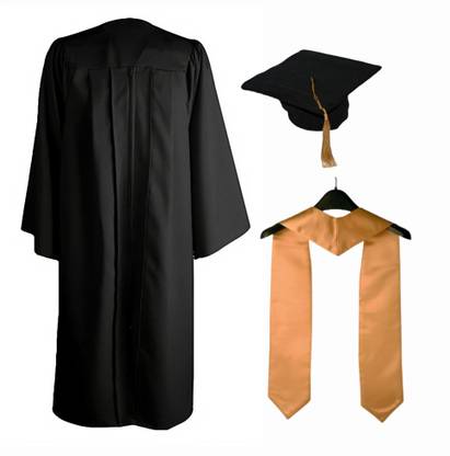 MeraConvocation Black Convocation Gown and Golden Stole Graduation Gown