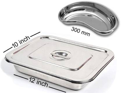 AMAZECARE ™Medical Reusable Kidney Tray 12” inch And Instrument Tray 12”inch x 10”inch with lid Reusable Medical Tray