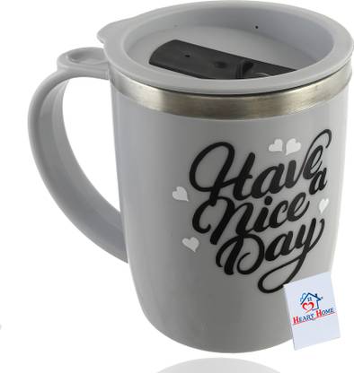 Heart Home Have A Nice Day Unicorn Tea Coffee Time Unbreakable hot Insulated Double Wall Stainless Steel Travel With Sipper Lid (Grey) Plastic Coffee Mug