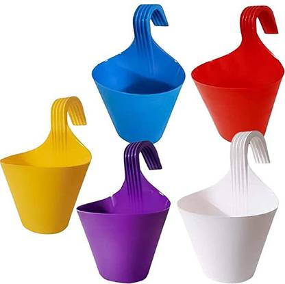 SAVVY BUCKET Plastic Flower Pot, Multicolour, Standard, 5 Pieces Plant Container Set