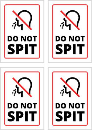 Do Not Spit Sticker Combo Caution Warning Office Business Warning Red and Black Signage L x H 14.8 x 21 Cms (Pack of 4) 3D Poster