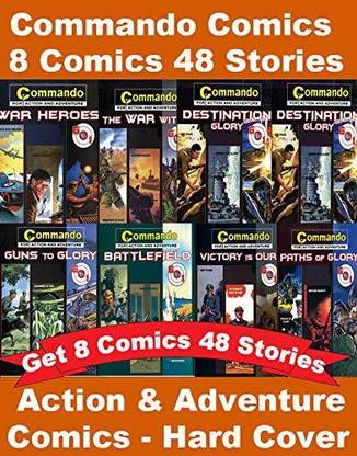 Commando Comics Action And Adventure Set Of 8 Comics And 48 Stories : Commando Comics Complete Set | English Comics | War Comics | Action And Adventure Comics | Hard Cover Comics (Commando Comics Series)