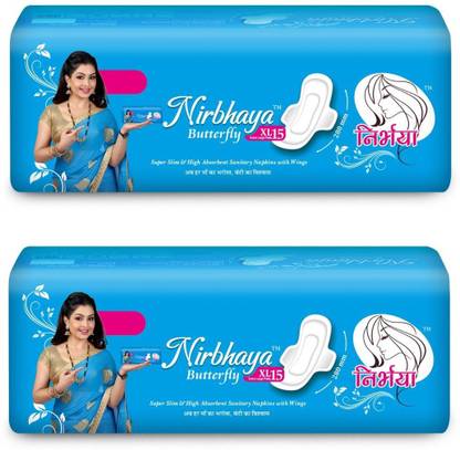NIRBHAYA Butterfly Extra Large Sanitary Pads (280 MM) (15 Pads in 1 Pack) - Pack of 2 Sanitary Pad