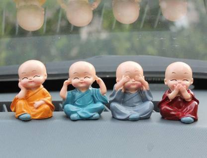 JOLARY Baby Monk Buddha Set Of 4 Statue for Home Office Car Dashboard Decor Decorative Showpiece  -  6 cm