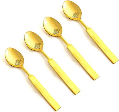 IndianArtVilla Brass Designer Desert Spoon , Tableware, Length:- 7.2" Inch, Set of 4 Brass Dessert Spoon Set