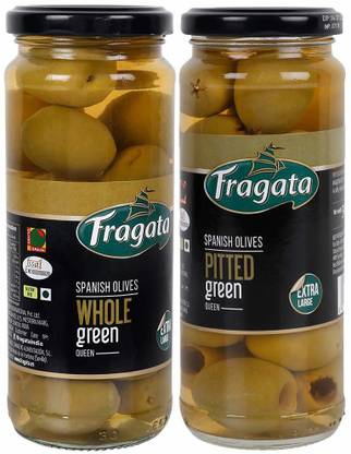 Fragata Pitted Green Olives (Queen) 340g & Plain Green Queen Olives Olives
