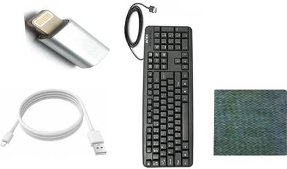 Intex USB 1 WIRED KEYBOARD SOFT KEYS STANDARD KEYBOARD / LONG KEY-PRESS LIFE EXCEPTIONALLY COMFORTABLE ABS PLASTIC LONG CABLE USB 1 MICRO MOBILE DATA CABLE HIGH SPEED AND POWER MOUSE PAD I PHONE CONNECTOR TUKDI COMBO SET BEST QUALITY PRODUCT Combo Set