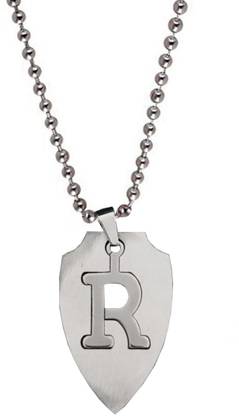 Shiv Jagdamba "R" Alphabet Letter Dog Tag Pendant Sterling Silver Stainless Steel Pendant Set
