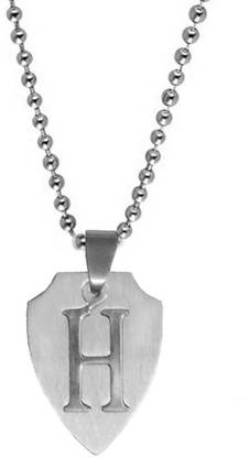 Shiv Jagdamba "H" Alphabet Letter Dog Tag Pendant Sterling Silver Stainless Steel Pendant Set