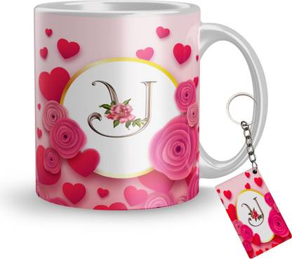 NicetyTrash U letter printed on ceramic white mug (Mug-Key-2333) Ceramic Coffee Mug