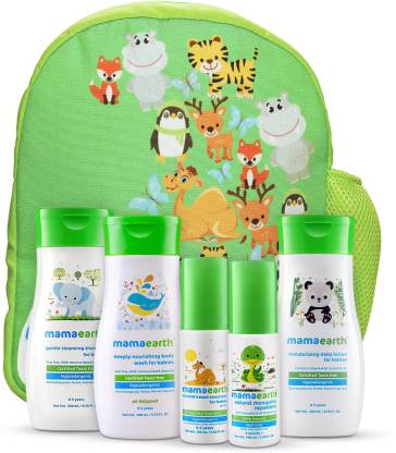 Mamaearth Complete Baby Care Kit with Baby Lotion, Shampoo, Body Wash, Mosquito Repellent & Sunscreen in an amazing water proof baby bag