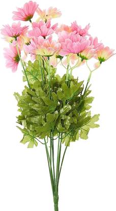 FOURWALLS Beautiful Decorative Artificial Daisy Flower Bunch (10 Branches, 20 Flower Heads, Light Pink) Multicolor Daisy Artificial Flower