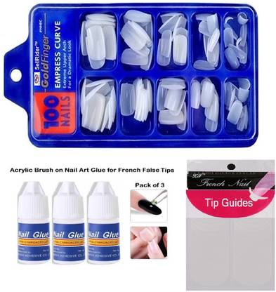D.B.Z. 100 Pcs Artificial Nails With 3 Nails Glue & Nail Art Tip Sticker WHITE