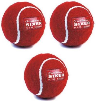 Sixer Cricket Tennis Ball Greatway's (Red,pack of 3) Cricket Tennis Ball