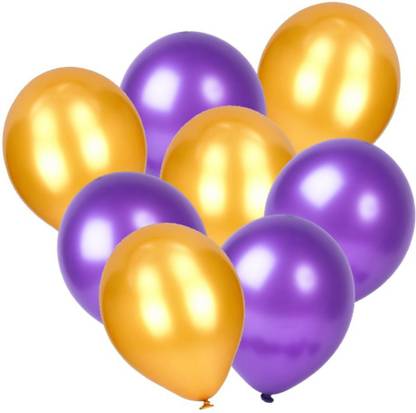 BashNSplash Solid Purple & Gold Golden Balloons metallic Finish birthday Party Decoration (PACK OF 50) Balloon
