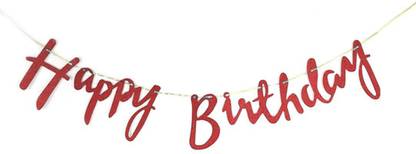 Bash N Splash Red Happy Birthday Banner Cursive Flag Banner