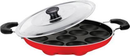 Escrow Non-Stick 12 Cavity Appam Pan/ Kuli Paniyaram Pan Paniarakkal with Lid 1 L capacity 24 cm diameter
