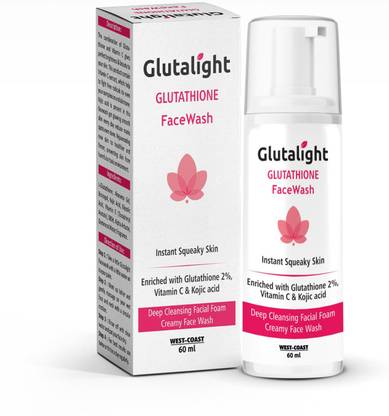 Glutalight Glutathione, Vitamin C, Kojic Acid Skin Lightening Deep Cleansing 60ml, No Parabens, No Sulphates, No Silicone Face Wash