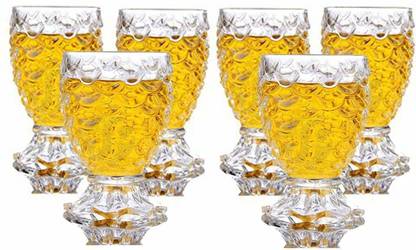 MDNSHO (Pack of 6) Whiskey Glass (300ml) - Set of 6 Diamond Cut Transparent Glass Set Whisky Glass