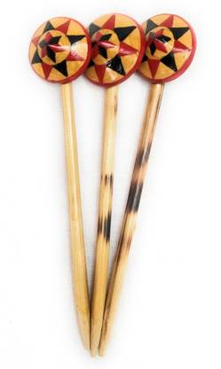 Easy Handicraft Handcrafted wooden Hair Bun Sticks/Pin( Wooden Jaapi design & bamboo stick) Bun Stick