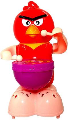 Enorme Beat The Drum Happy Drummer Toy with Colorful Flashing Lights and 360 Degree Rotation For Kids ( Angry Bird )