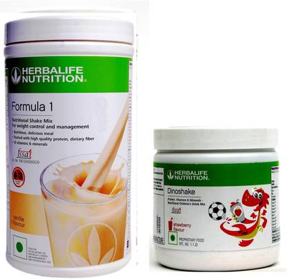 HERBALIFE Formula 1 Nutritional Shake Mix Vanilla 500 gm With Dinoshake Strawberry 200 gm Plant-Based Protein