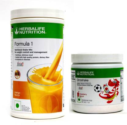 HERBALIFE Formula 1 Nutritional Shake Mix Mango 500 gm With Dinoshake Strawberry 200 gm Plant-Based Protein