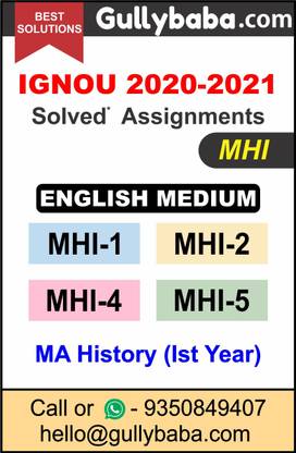GULLYBABA IGNOU Solved Assignment COMBO MA History MHI1, MHI2, MHI4, MHI5 (Ist Year) In English Medium Latest Assignments