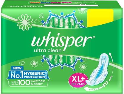 Whisper Ultra Clean Sanitary Pads for Women, XL+ ( 50 Napkins ) Sanitary Pad