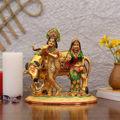 CraftVatika Metal Radha Krishna Murti Idol Kamdhenu Murti Showpiece Decorative Showpiece  -  24.13 cm