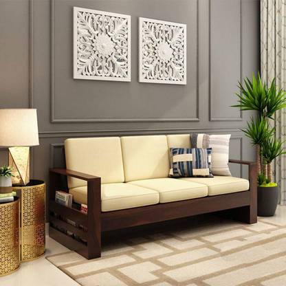 BRIGHTWOOD Solid Wood Sheesham Wood Three Seater Sofa For Living, Waiting Room/ Office Fabric 3 Seater Sofa