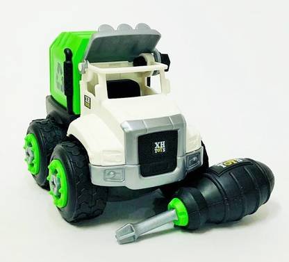 Pink Ribbon DIY Unbreakable Green Garbage Toy Truck With Screw Driver for Dissembled Assembled, Toy For Kids (Multicolor)