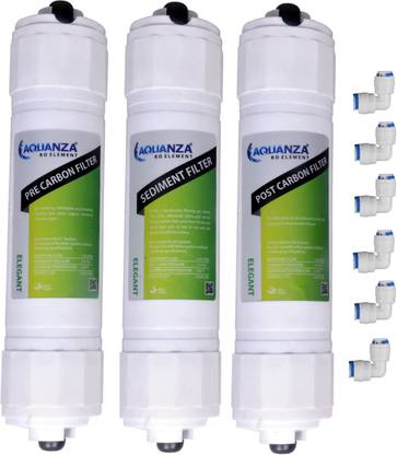 AQUANZA ELEGANT INLINE Inline Pre Carbon, Sediment & Post Carbon Filter Set with 6 Elbow (PACK of 9) Suitable for all RO Water Purifiers Solid Filter Cartridge