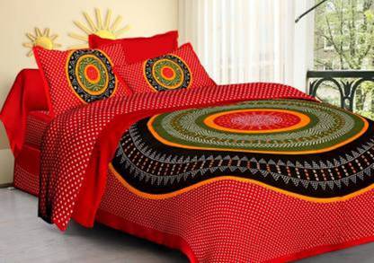 SHREE BALAJI 210 TC Cotton Double Floral Flat Bedsheet