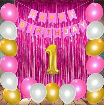Nayugic 1st First Birthday Banner Combo Material For Party Home Decorations Pink Pack Of 29 In India At Flipkart Com - 1st Birthday Decorations At Home