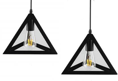 Groeien AC110V E26/E27 Single Head Vintage Black Metal Triangle Shape Hanging Light Pendant Ceiling Lights (ST64 Filament Bulb Included)(pack of 2) Pendant Lamp Ceiling Lamp