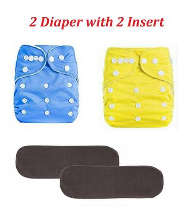 Baby Hashtag Adjustable Plain Reusable Pocket Style 2 Cloth Diaper With 2 Insert For Babies (3-36 Months)