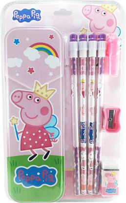 Absolute Evolution Peppa Pig Geometry Box with 4 Pencils, Eraser, Sharpener & Pencil Grip Geometry Box