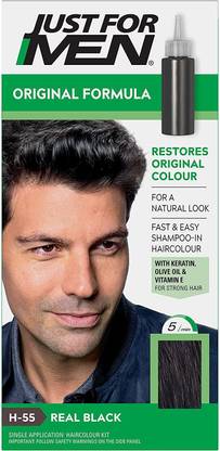 JUST FOR MEN Original Formula Real Black Hair Dye, Restores Original Colour for a Natural Look – H55 , H-55 Real Black
